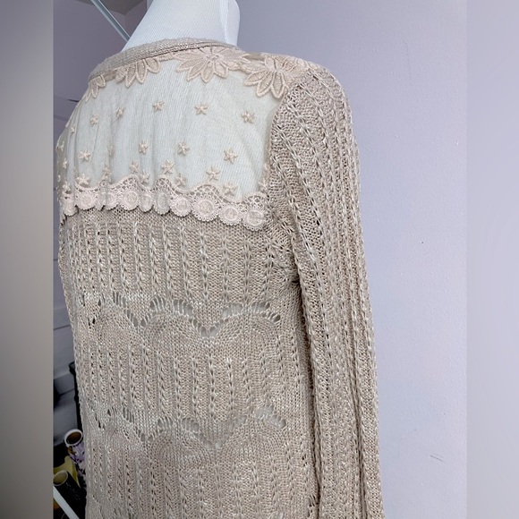 American Rag Women’s Open Front Cardigan, M, Lightweight, Lace, Beige/Blush - Picture 3 of 5